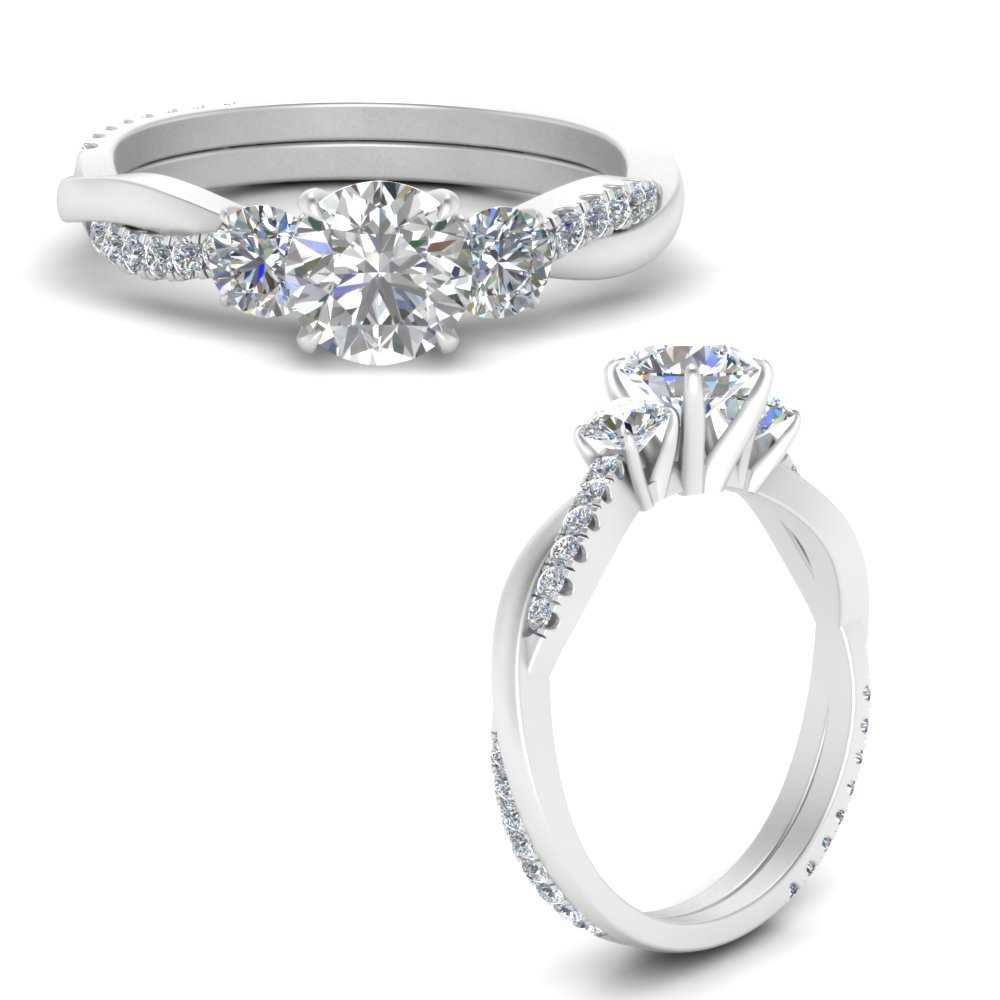 1 Carat Three Stone Infinity Round Diamond Engagement Ring In 14K White ...