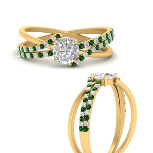 Emerald Split Shank Round Diamond Ring