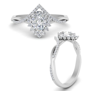 Pear Crown Halo Diamond Ring
