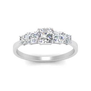 Graduated Asscher Cut Diamond Engagement Ring In 14K White Gold ...