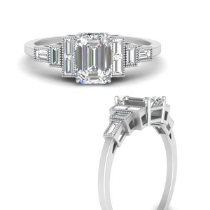 Baguette Milgrain Diamond Ring