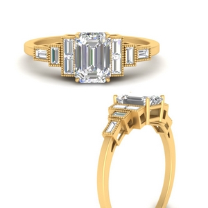 Milgrain Graduated Baguette Diamond Ring