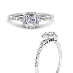Baguette Halo Accented Diamond Ring