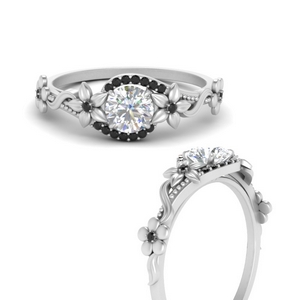 Floral Halo Black Diamond Ring