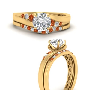 Unique Orange Sapphire Wedding Ring Sets