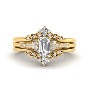 Emerald Trio Wedding Ring Sets