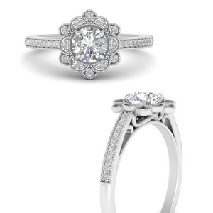 Milgrain Floral Halo Diamond Ring