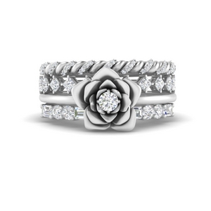 Petal Solitaire Ring With Stacked Band
