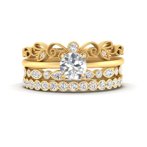 Stacked Bands Solitaire Diamond Ring
