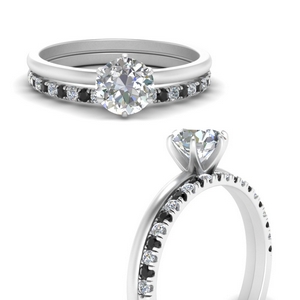 Solitaire Ring With Black Diamond Band