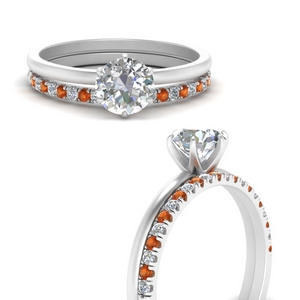 Solitaire Ring With Orange Sapphire Wedding Band