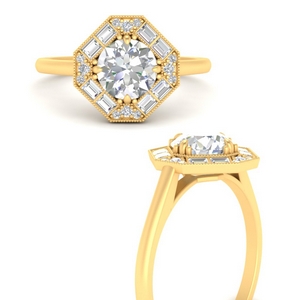 Octagon Baguette Halo Ring