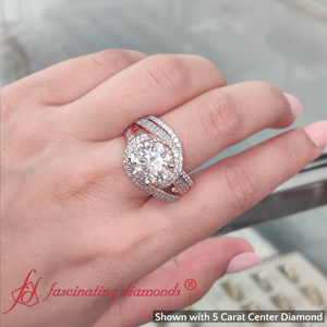 5 carat swirl round cut diamond wedding set with baguette in FD10355ROANGLE3 NL RG