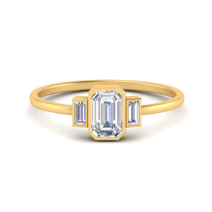 Bezel 3 Stone Emerald Cut Diamond Ring