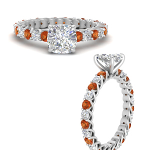 Orange Sapphire Side Stone Engagement Rings