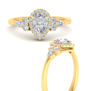 Pear Halo Cluster Accent Diamond Ring