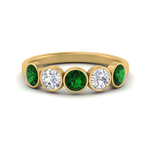 bezel-set-5-round-emerald-wedding-ring-1.50-carat-in-FD10558B-0.30CTGEMGR-NL-YG