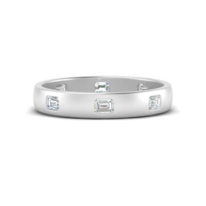 bezel set emerald cut diamond spaced wedding band in white gold FD10979EM NL WG