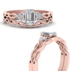 Infinity Emerald Cut Diamond Ring With Matching Band
