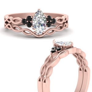 Marquise Shaped Black Diamond Ring Sets
