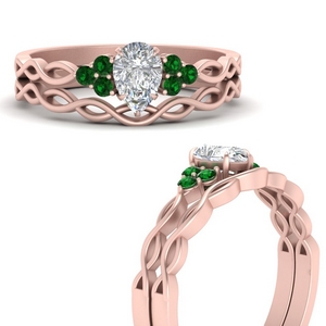 Pear Wedding Ring Sets With Emerald