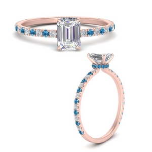 Emerald Cut Halo Blue Topaz Engagement Ring