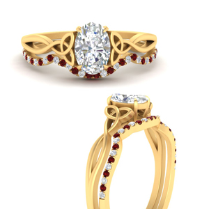 Infinity Oval Celtic Ruby Ring With Wedding Matching Band In 18K Yellow ...