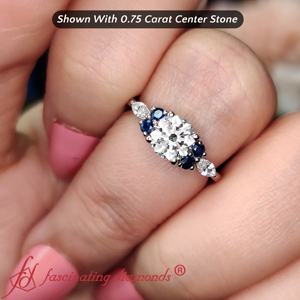 Half Carat Round Cut Bar Set Lab Diamond Ring With Ice Blue