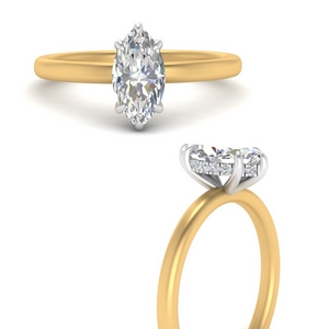 2 tone delicate under halo diamond engagement ring in FD9359MQRANGLE3 NL YG