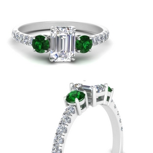 3 Stone Lab Diamond Ring With Emerald