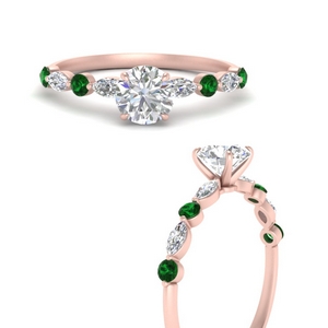 Floating Marquise Accent Diamond Ring With Emerald