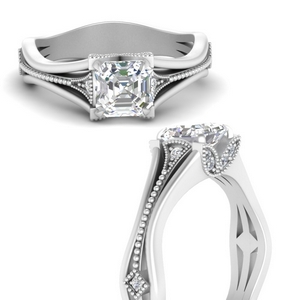 Vintage Floral Asscher Diamond Ring