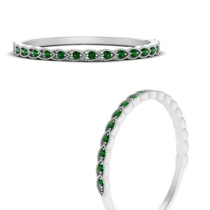 Thin Floral Emerald Stack Band