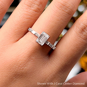 Bar Set Baguette Thin Emerald Cut Engagement Ring In 14K White Gold