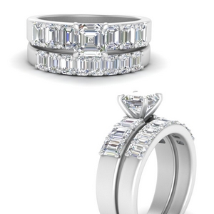Emerald Diamond Accent Wedding Set
