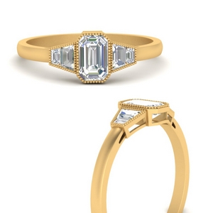 Emerald Cut Diamond Side Stone Rings
