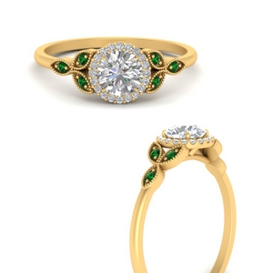 Lab Diamond Halo Leaf Emerald Ring