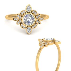 Lab Diamond Bezel Vintage Floral Ring