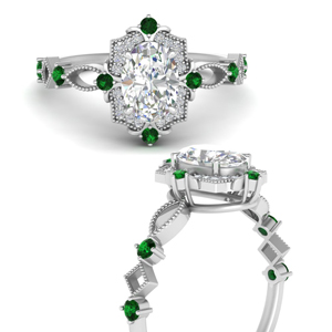 Oval Halo Art Deco Emerald Ring