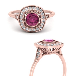 Antique Colored Pink Sapphire Halo Ring