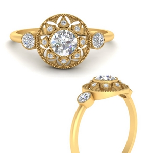 Halo Bezel Round Diamond Antique Ring