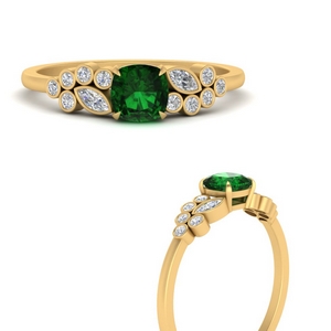 Cushion Emerald Cluster Ring