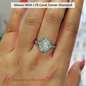 1.75 ct oval shaped lab diamond halo ring with emerald FD9795OVR WG