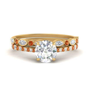 Orange Sapphire Cathedral Ring With Thin Band
