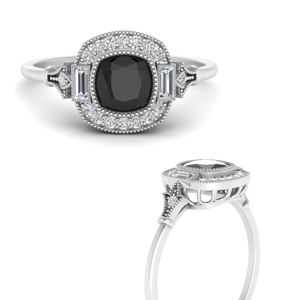  Cushion Art Deco Black Diamond Halo Ring