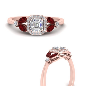 Square Halo Diamond Ring With Ruby
