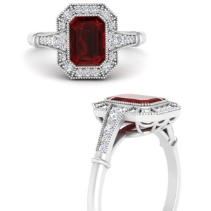 Ruby Emerald Cut Vintage Engagement Ring