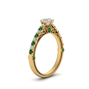 6 Prong Round Simple Emerald Engagement Ring In 14K Yellow Gold ...