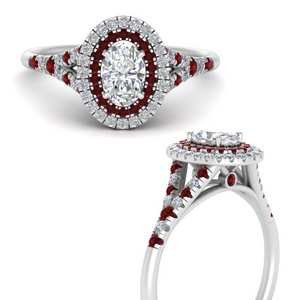 Oval Double Halo Ring With Ruby