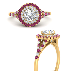 round-cut-double-halo-split-band-pink-sapphire-engagement-ring-in-FD9855RORGSADRPIANGLE3-NL-YG